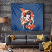 Japanese Geisha Koi Fish Tapestry Cherry Blossoms Blue Seigaiha Pattern LT14 Blue - Polynesian Pride