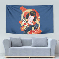 Japanese Geisha Koi Fish Tapestry Cherry Blossoms Blue Seigaiha Pattern LT14 - Polynesian Pride