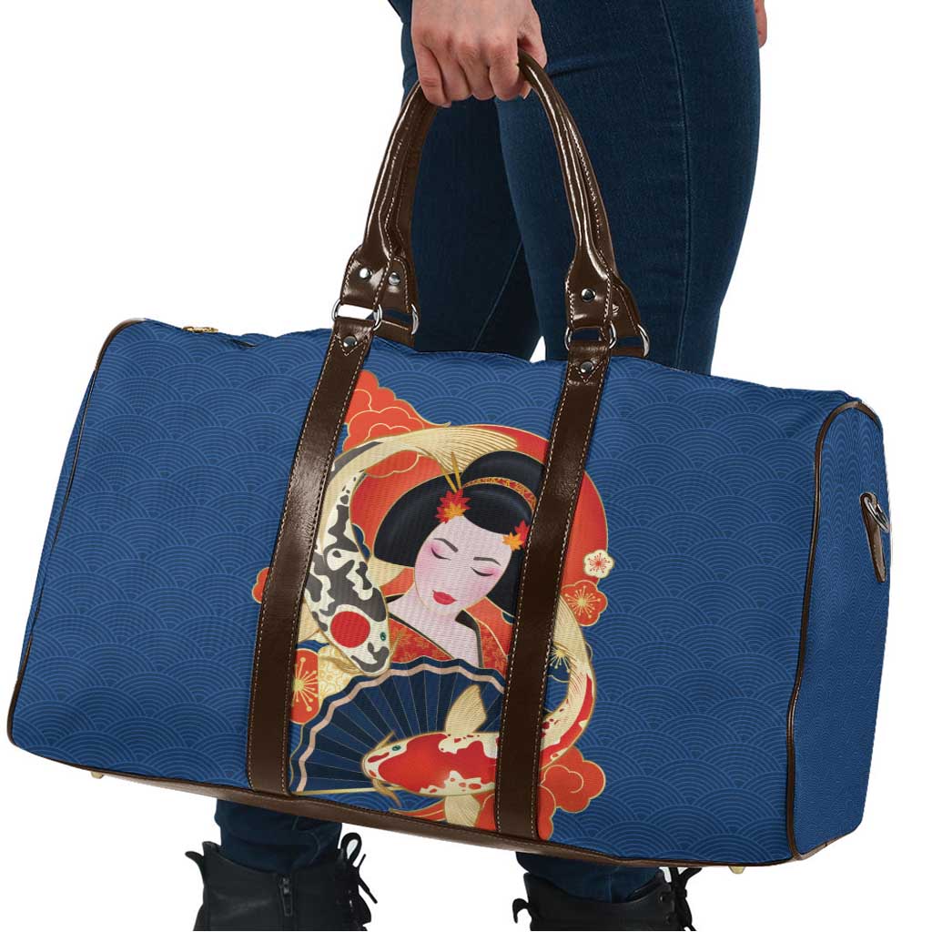 Japanese Geisha Koi Fish Travel Bag Cherry Blossoms Blue Seigaiha Pattern LT14 - Polynesian Pride