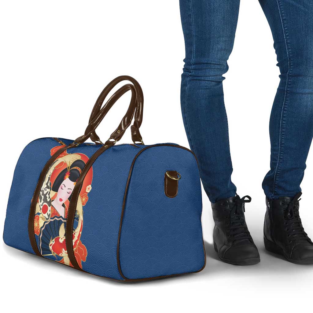 Japanese Geisha Koi Fish Travel Bag Cherry Blossoms Blue Seigaiha Pattern LT14 - Polynesian Pride