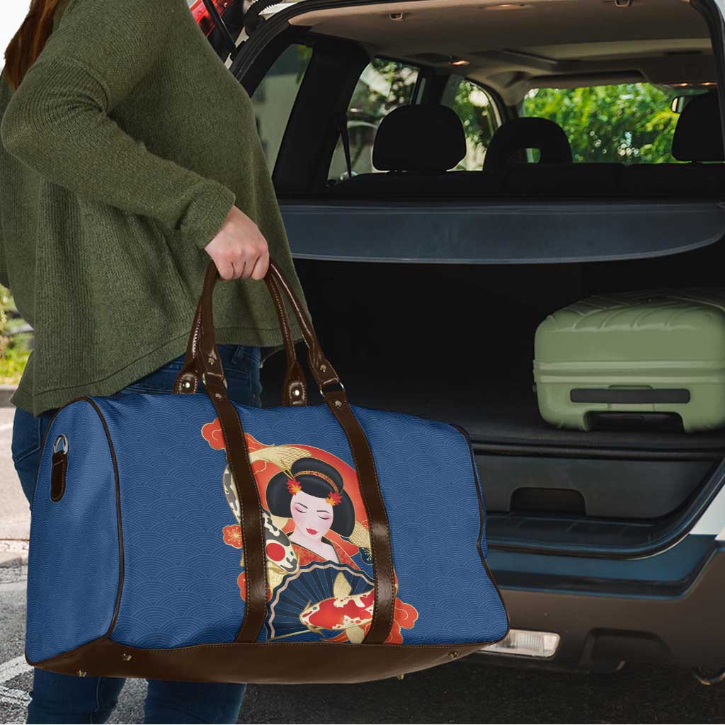 Japanese Geisha Koi Fish Travel Bag Cherry Blossoms Blue Seigaiha Pattern LT14 - Polynesian Pride