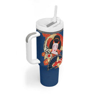 Japanese Geisha Koi Fish Tumbler With Handle Cherry Blossoms Blue Seigaiha Pattern LT14 - Polynesian Pride