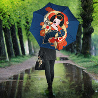 Japanese Geisha Koi Fish Umbrella Cherry Blossoms Blue Seigaiha Pattern LT14 - Polynesian Pride