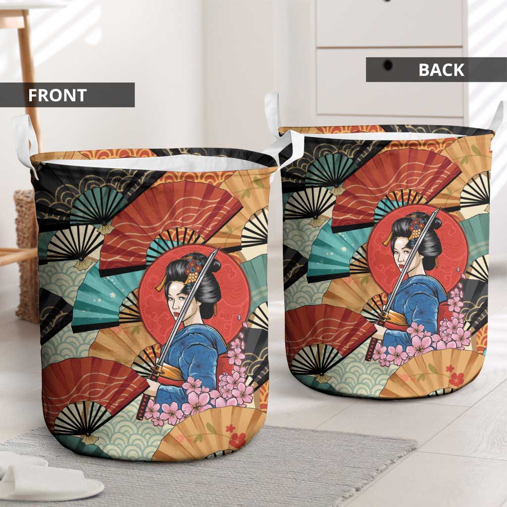 Japanese Geisha Katana Laundry Basket Japan Sensu Seigaiha Pattern - Polynesian Pride