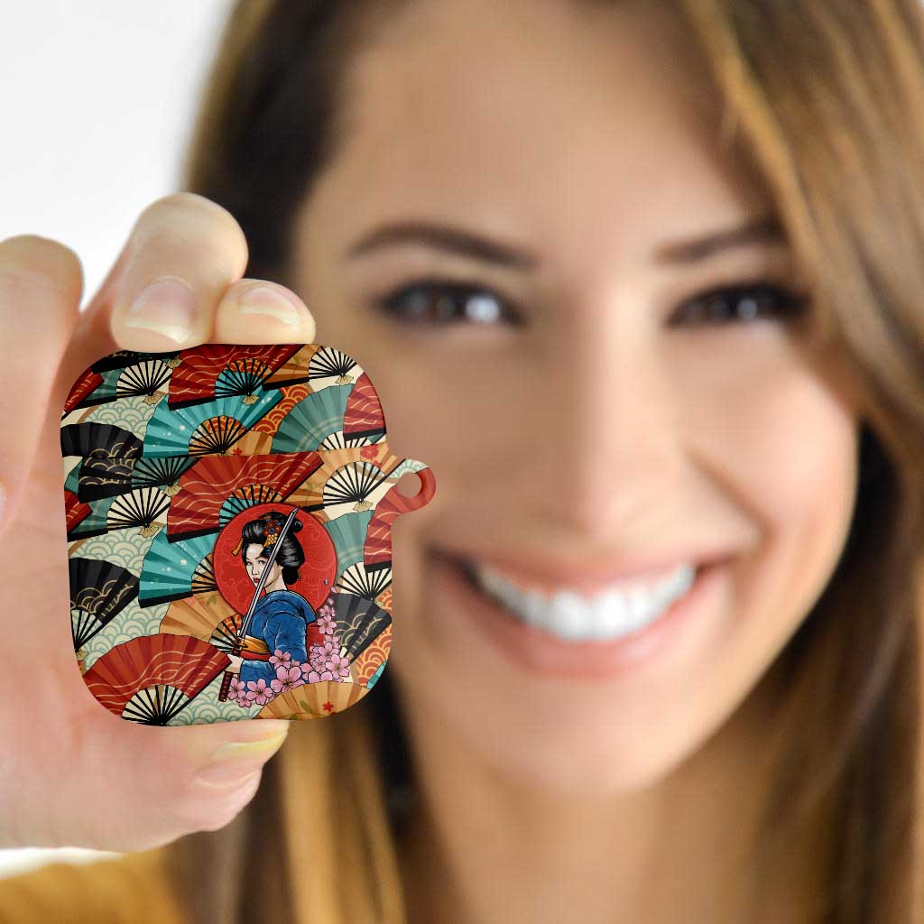 Japanese Geisha Katana AirPods Case Japan Sensu Seigaiha Pattern LT14 - Polynesian Pride