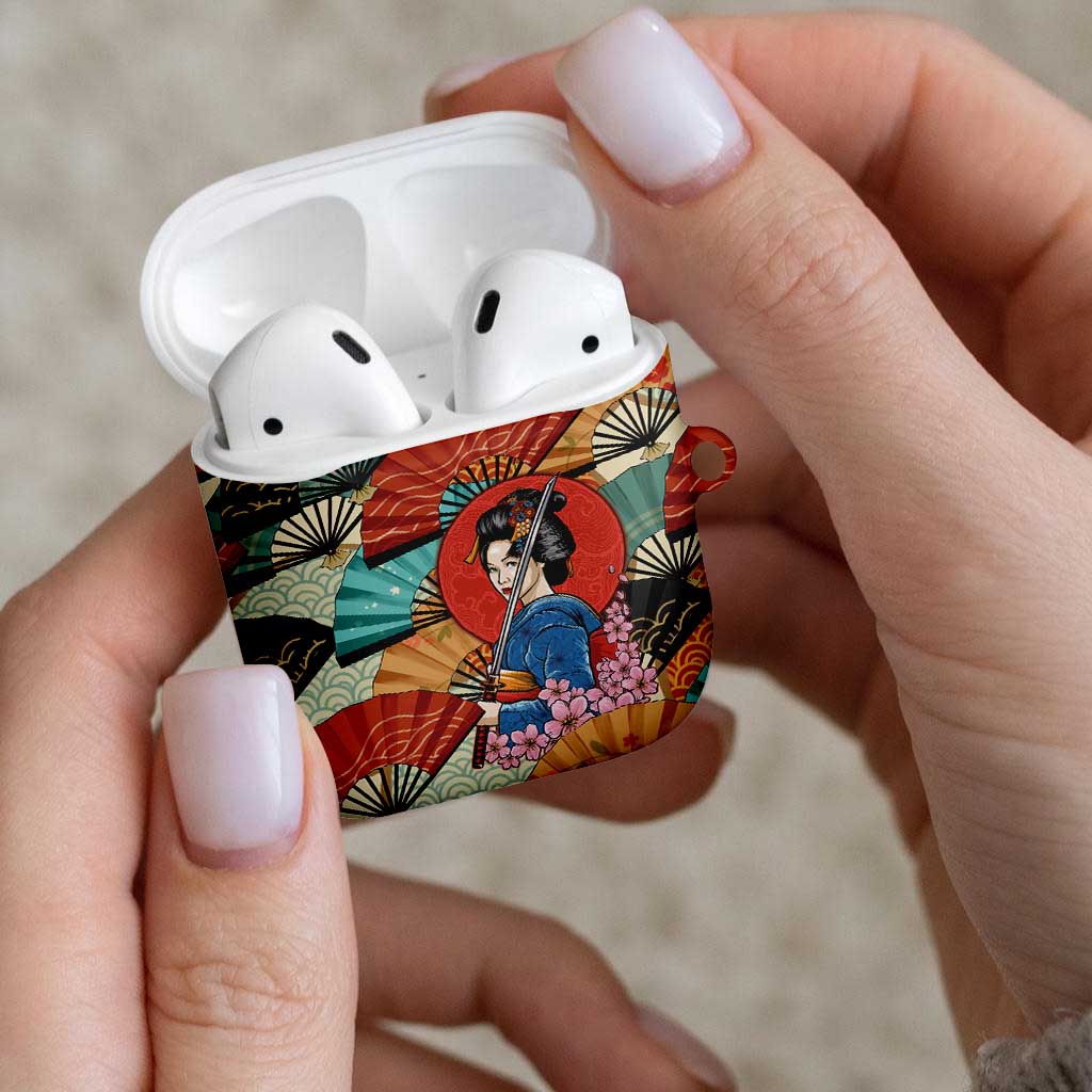 Japanese Geisha Katana AirPods Case Japan Sensu Seigaiha Pattern LT14 - Polynesian Pride