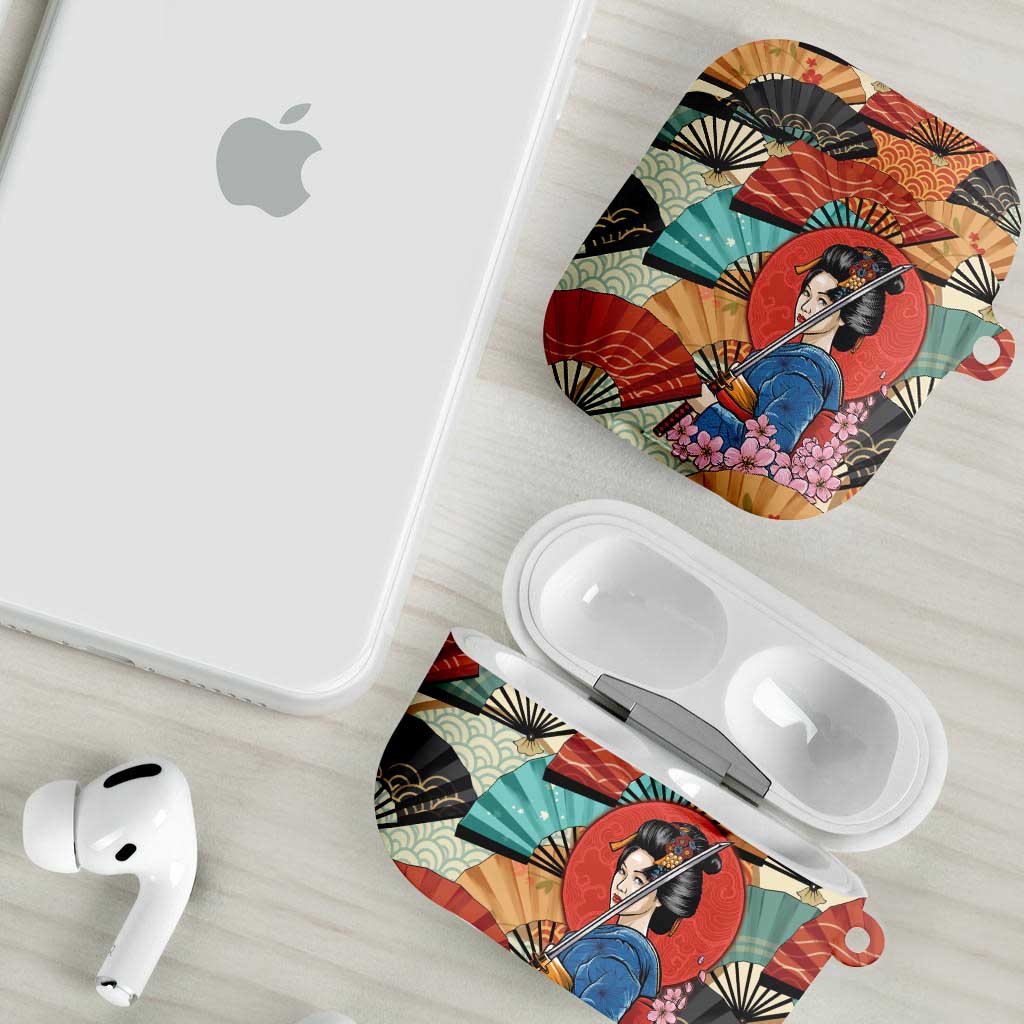 Japanese Geisha Katana AirPods Case Japan Sensu Seigaiha Pattern LT14 - Polynesian Pride