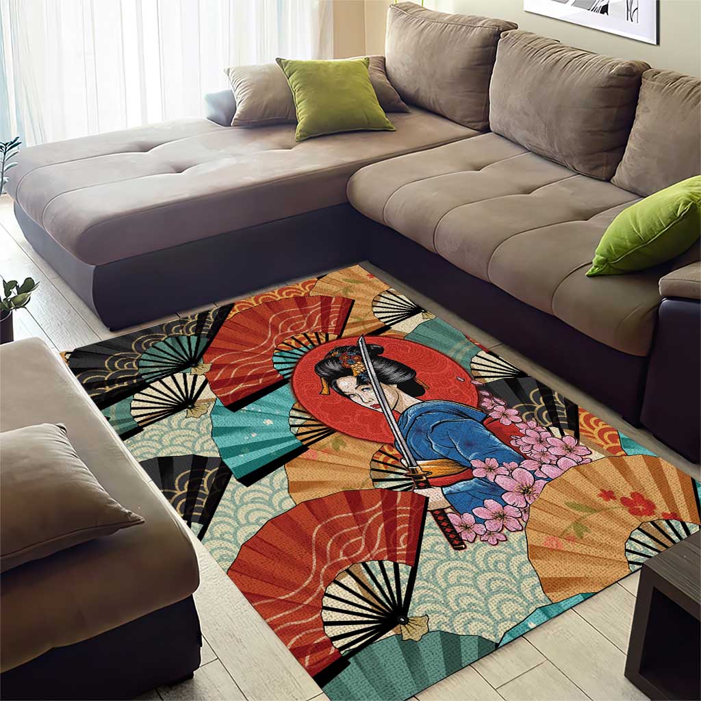 Japanese Geisha Katana Area Rug Japan Sensu Seigaiha Pattern LT14 - Polynesian Pride