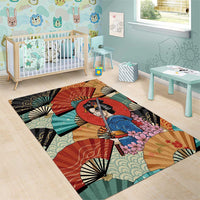 Japanese Geisha Katana Area Rug Japan Sensu Seigaiha Pattern LT14 - Polynesian Pride