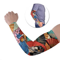 Japanese Geisha Katana Arm Sleeves Japan Sensu Seigaiha Pattern LT14 Set of 2 Multicolor - Polynesian Pride