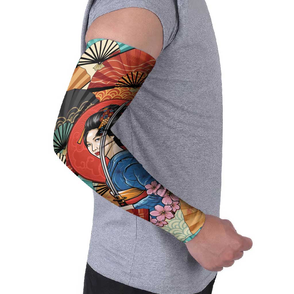Japanese Geisha Katana Arm Sleeves Japan Sensu Seigaiha Pattern LT14 - Polynesian Pride