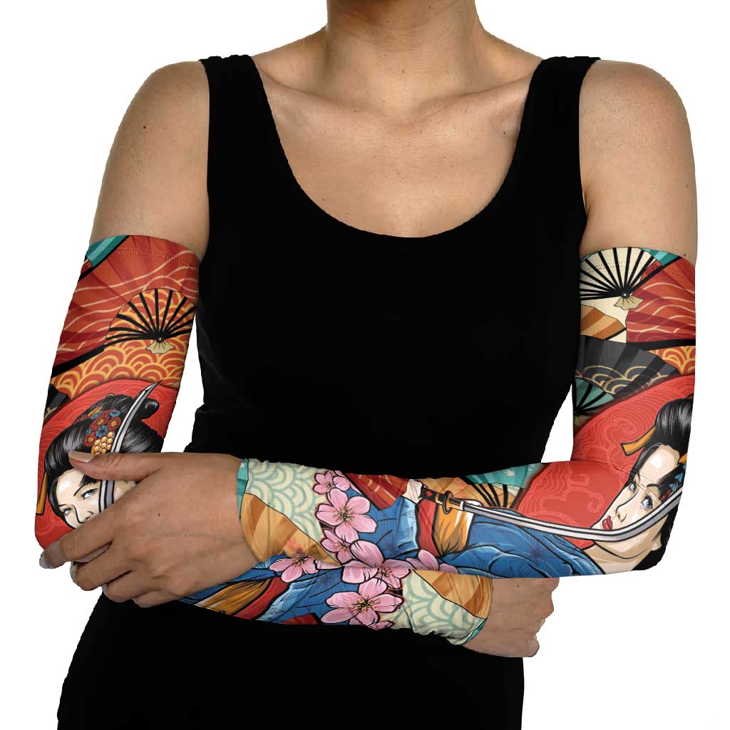 Japanese Geisha Katana Arm Sleeves Japan Sensu Seigaiha Pattern LT14 - Polynesian Pride