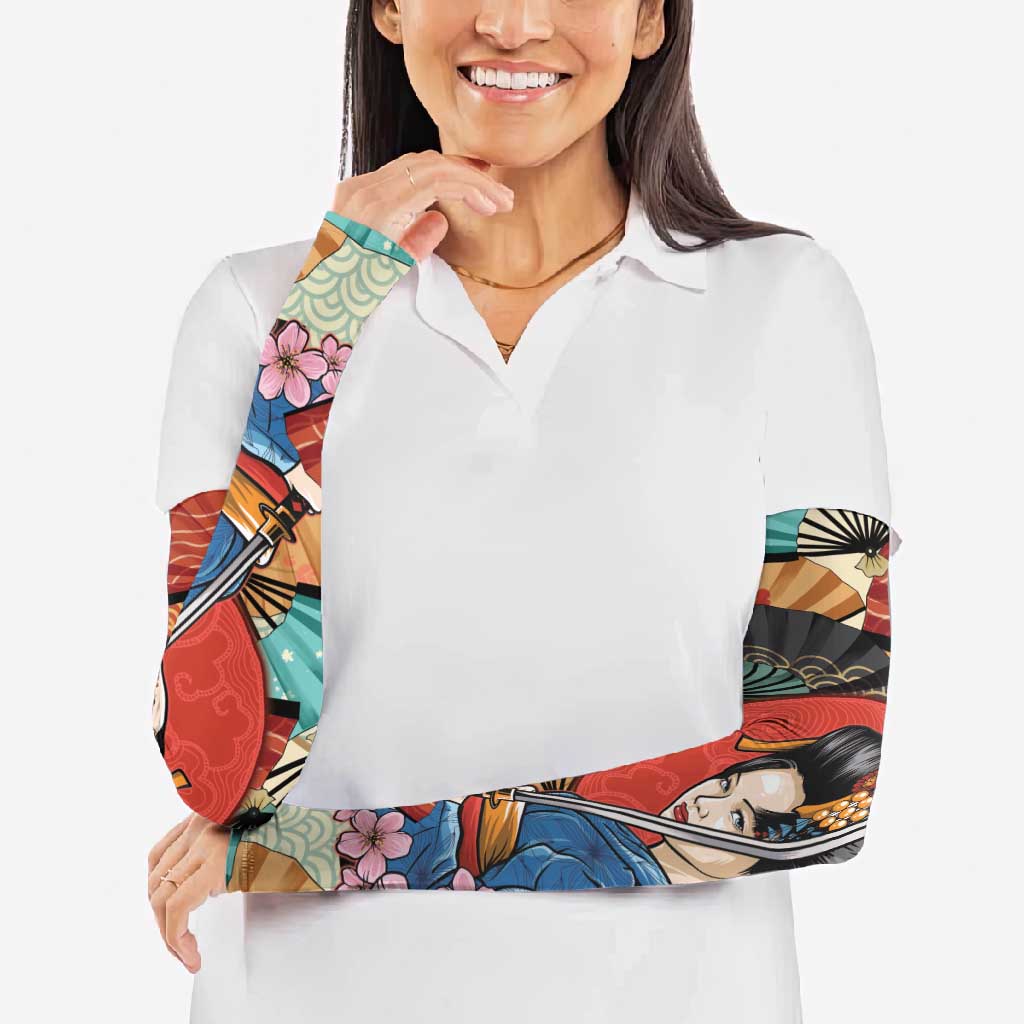 Japanese Geisha Katana Arm Sleeves Japan Sensu Seigaiha Pattern LT14 - Polynesian Pride