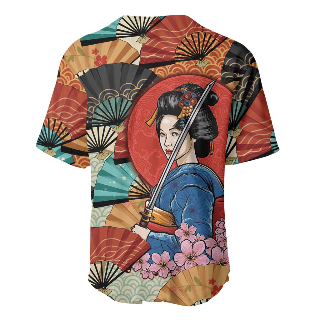 Japanese Geisha Katana Baseball Jersey Japan Sensu Seigaiha Pattern LT14 - Polynesian Pride