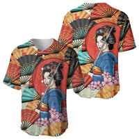 Japanese Geisha Katana Baseball Jersey Japan Sensu Seigaiha Pattern LT14 - Polynesian Pride