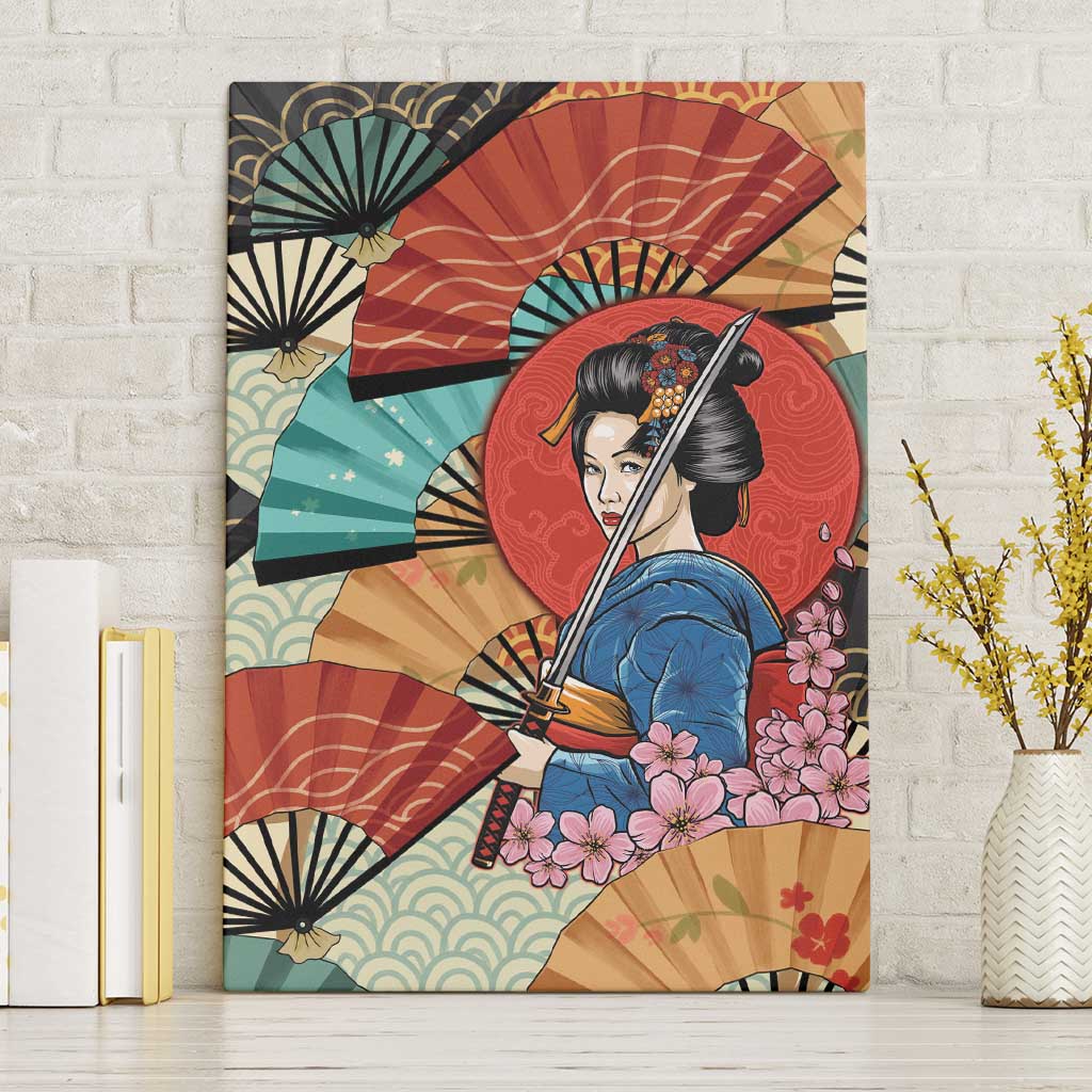Japanese Geisha Katana Canvas Wall Art Japan Sensu Seigaiha Pattern LT14 Without Frame Multicolor - Polynesian Pride