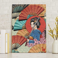 Japanese Geisha Katana Canvas Wall Art Japan Sensu Seigaiha Pattern LT14 Without Frame Multicolor - Polynesian Pride