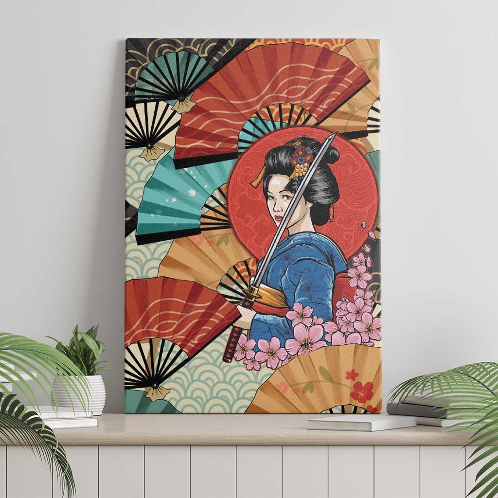 Japanese Geisha Katana Canvas Wall Art Japan Sensu Seigaiha Pattern LT14 - Polynesian Pride