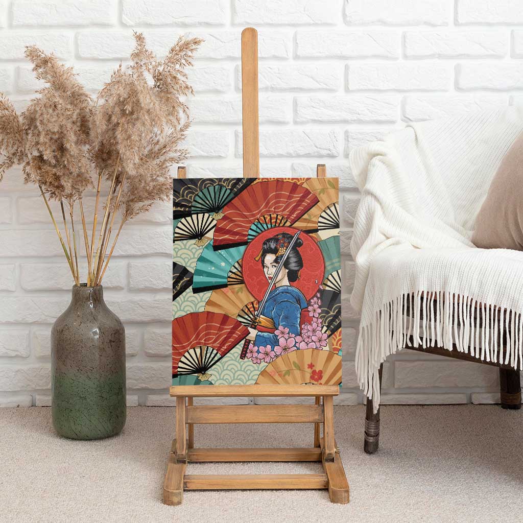 Japanese Geisha Katana Canvas Wall Art Japan Sensu Seigaiha Pattern LT14 - Polynesian Pride