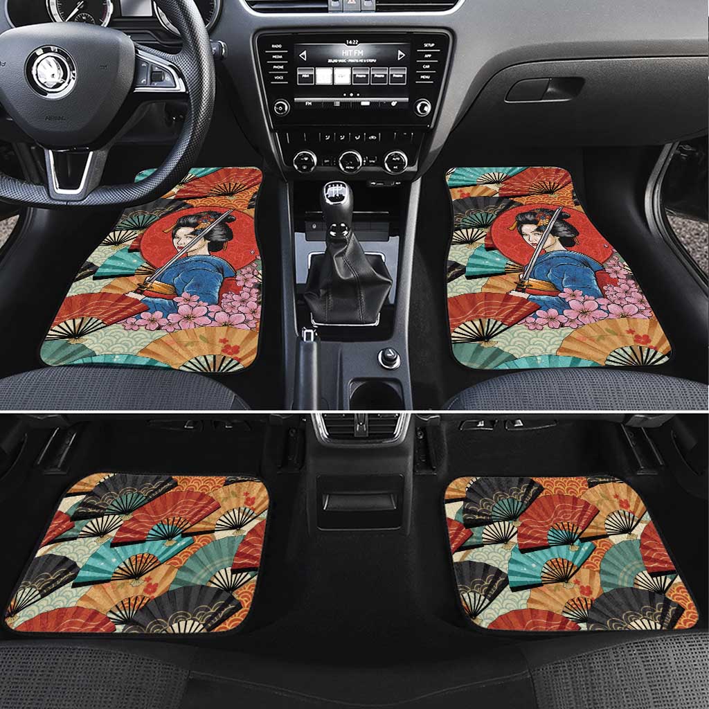 Japanese Geisha Katana Car Mats Japan Sensu Seigaiha Pattern LT14 Set 4pcs Multicolor - Polynesian Pride