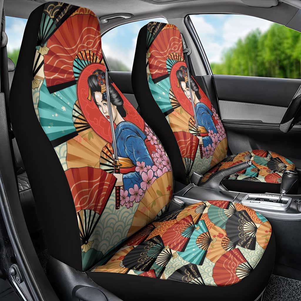 Japanese Geisha Katana Car Seat Cover Japan Sensu Seigaiha Pattern LT14 - Polynesian Pride