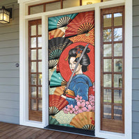 Japanese Geisha Katana Door Cover Japan Sensu Seigaiha Pattern - Polynesian Pride