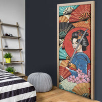 Japanese Geisha Katana Door Cover Japan Sensu Seigaiha Pattern - Polynesian Pride