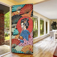 Japanese Geisha Katana Door Cover Japan Sensu Seigaiha Pattern - Polynesian Pride
