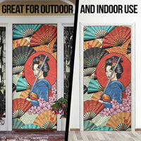 Japanese Geisha Katana Door Cover Japan Sensu Seigaiha Pattern - Polynesian Pride