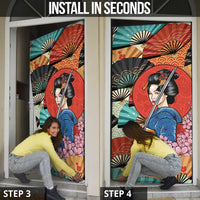 Japanese Geisha Katana Door Cover Japan Sensu Seigaiha Pattern - Polynesian Pride