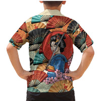 Japanese Geisha Katana Family Matching Mermaid Dress and Hawaiian Shirt Japan Sensu Seigaiha Pattern - Polynesian Pride
