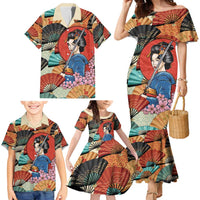 Japanese Geisha Katana Family Matching Mermaid Dress and Hawaiian Shirt Japan Sensu Seigaiha Pattern - Polynesian Pride
