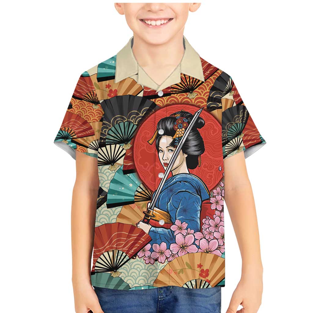 Japanese Geisha Katana Family Matching Mermaid Dress and Hawaiian Shirt Japan Sensu Seigaiha Pattern - Polynesian Pride