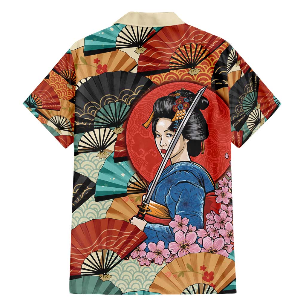 Japanese Geisha Katana Family Matching Off Shoulder Maxi Dress and Hawaiian Shirt Japan Sensu Seigaiha Pattern - Polynesian Pride