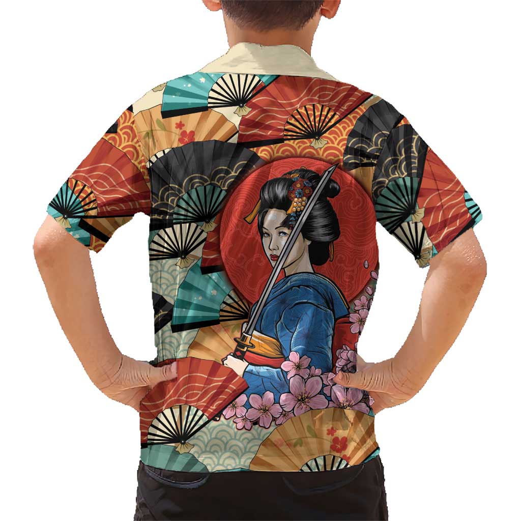 Japanese Geisha Katana Family Matching Puletasi and Hawaiian Shirt Japan Sensu Seigaiha Pattern - Polynesian Pride