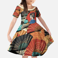 Japanese Geisha Katana Family Matching Short Sleeve Bodycon Dress and Hawaiian Shirt Japan Sensu Seigaiha Pattern - Polynesian Pride
