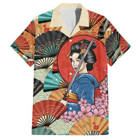 Japanese Geisha Katana Family Matching Short Sleeve Bodycon Dress and Hawaiian Shirt Japan Sensu Seigaiha Pattern - Polynesian Pride