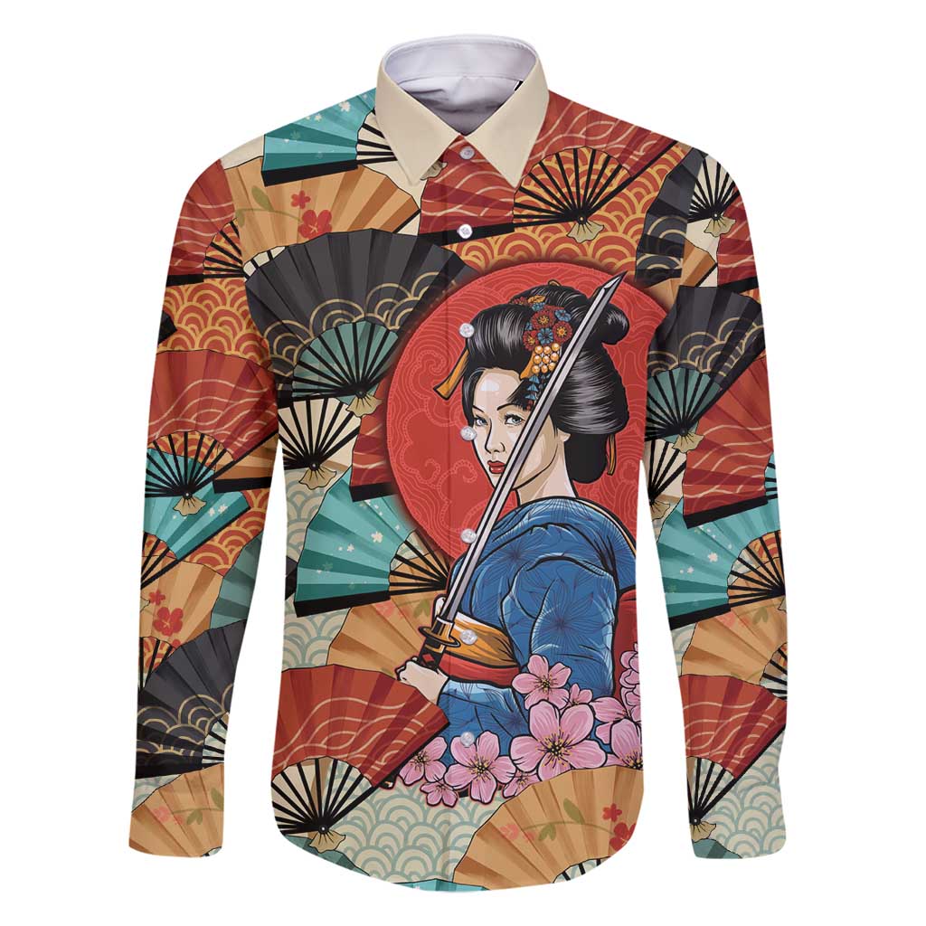 Japanese Geisha Katana Family Matching Summer Maxi Dress and Hawaiian Shirt Japan Sensu Seigaiha Pattern - Polynesian Pride