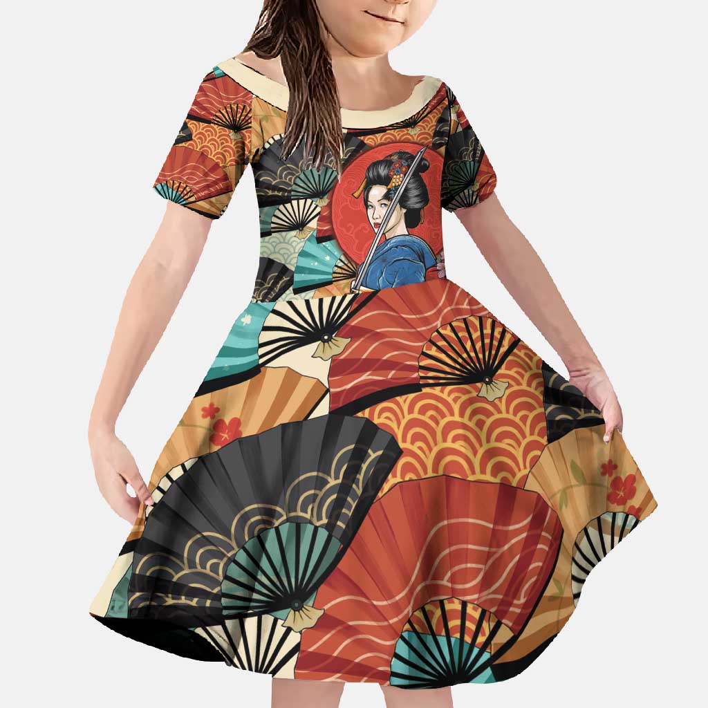 Japanese Geisha Katana Family Matching Tank Maxi Dress and Hawaiian Shirt Japan Sensu Seigaiha Pattern - Polynesian Pride