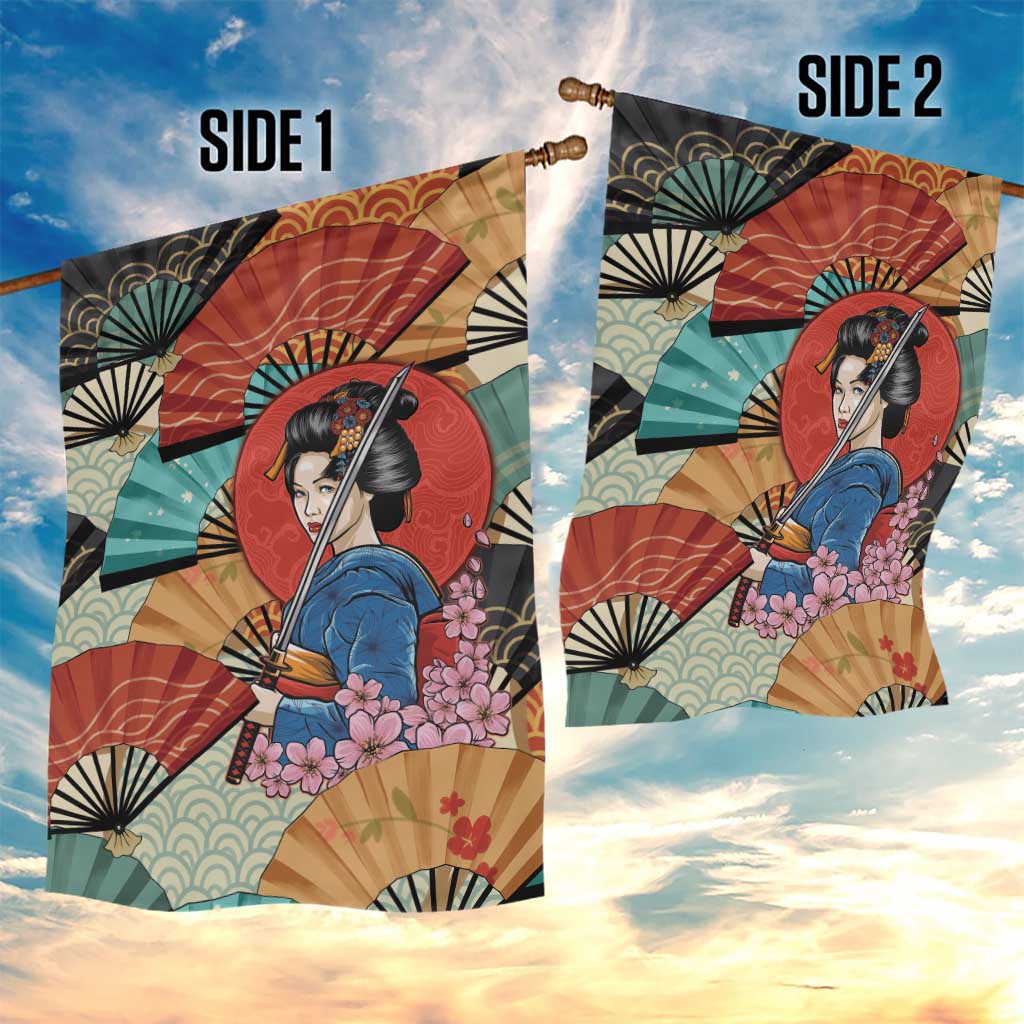 Japanese Geisha Katana Garden Flag Japan Sensu Seigaiha Pattern LT14 - Polynesian Pride