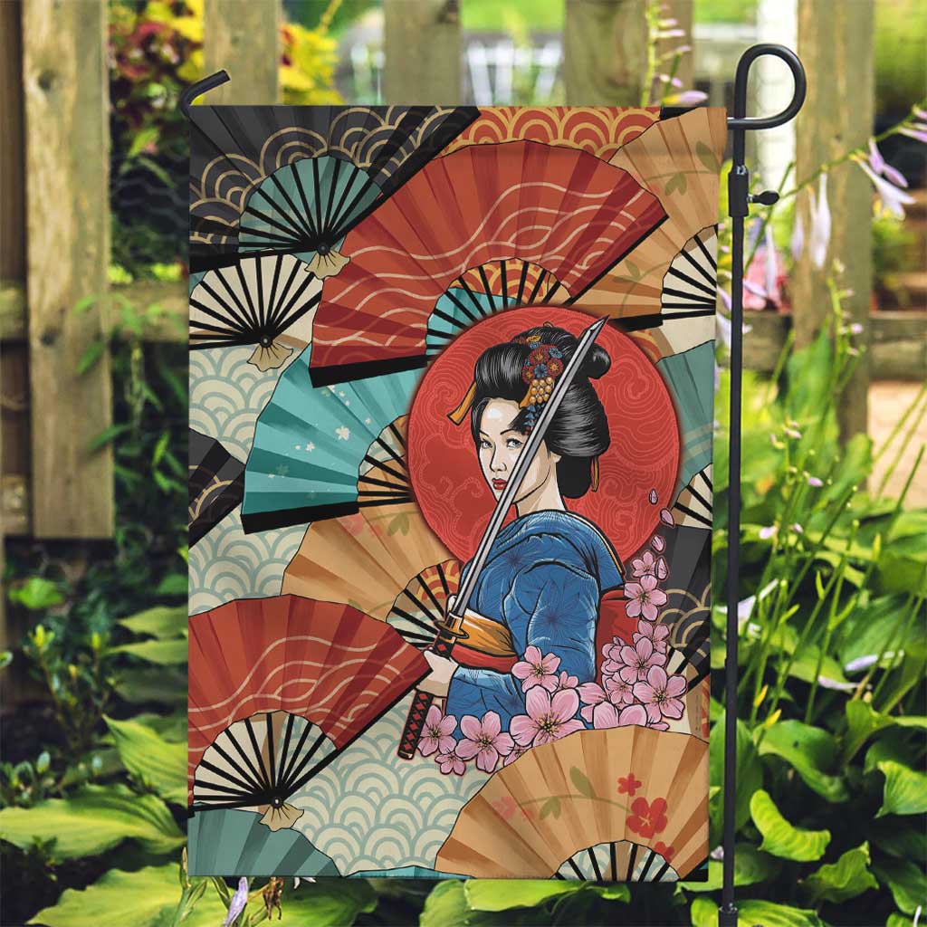 Japanese Geisha Katana Garden Flag Japan Sensu Seigaiha Pattern LT14 Garden Flag Multicolor - Polynesian Pride