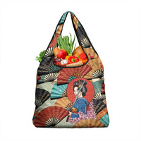 Japanese Geisha Katana Grocery Bag Japan Sensu Seigaiha Pattern LT14 1-pack One Size Multicolor - Polynesian Pride