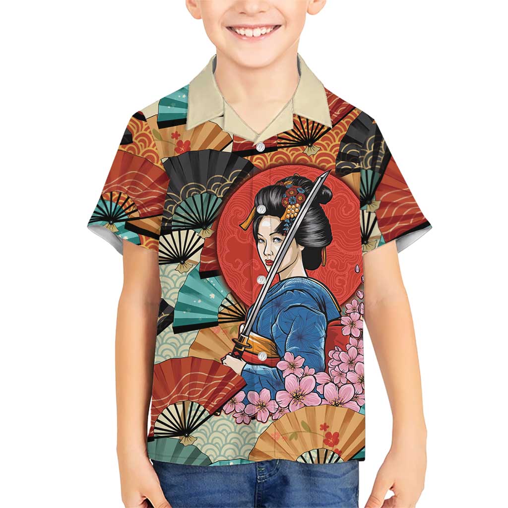 Japanese Geisha Katana Hawaiian Shirt Japan Sensu Seigaiha Pattern LT14 - Polynesian Pride