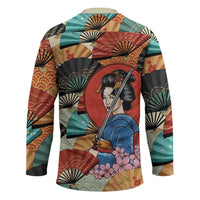 Japanese Geisha Katana Hockey Jersey Japan Sensu Seigaiha Pattern - Polynesian Pride