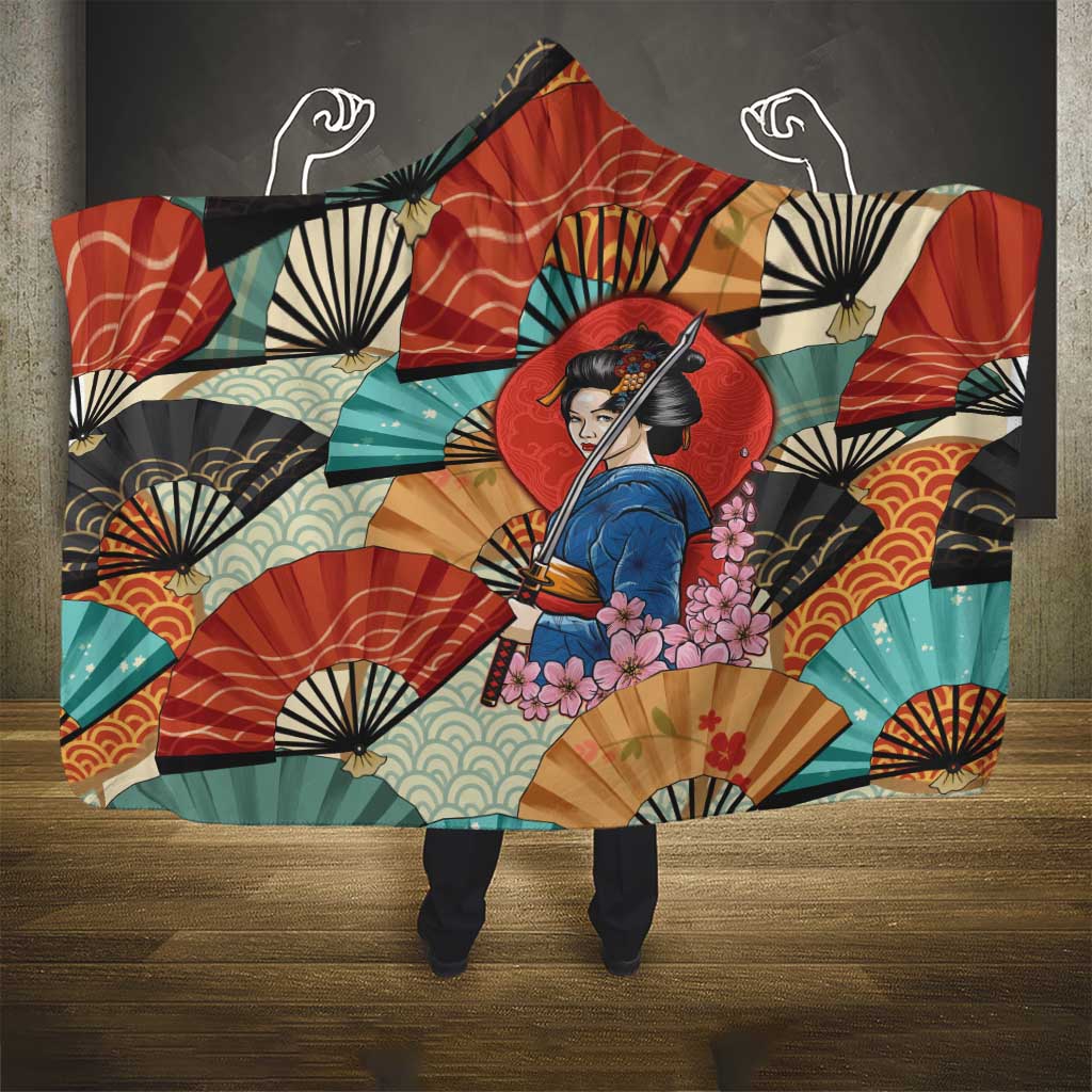 Japanese Geisha Katana Hooded Blanket Japan Sensu Seigaiha Pattern LT14 - Polynesian Pride