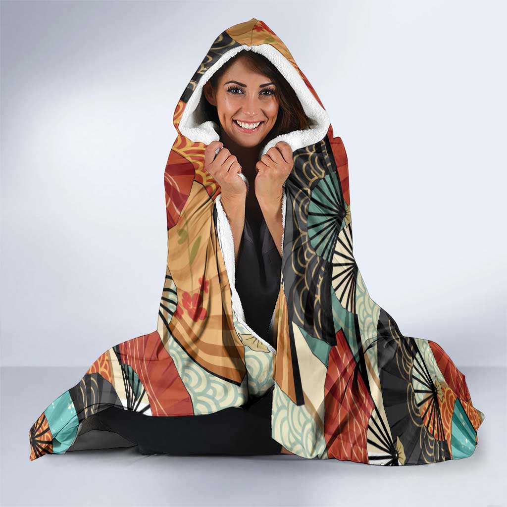 Japanese Geisha Katana Hooded Blanket Japan Sensu Seigaiha Pattern LT14 - Polynesian Pride