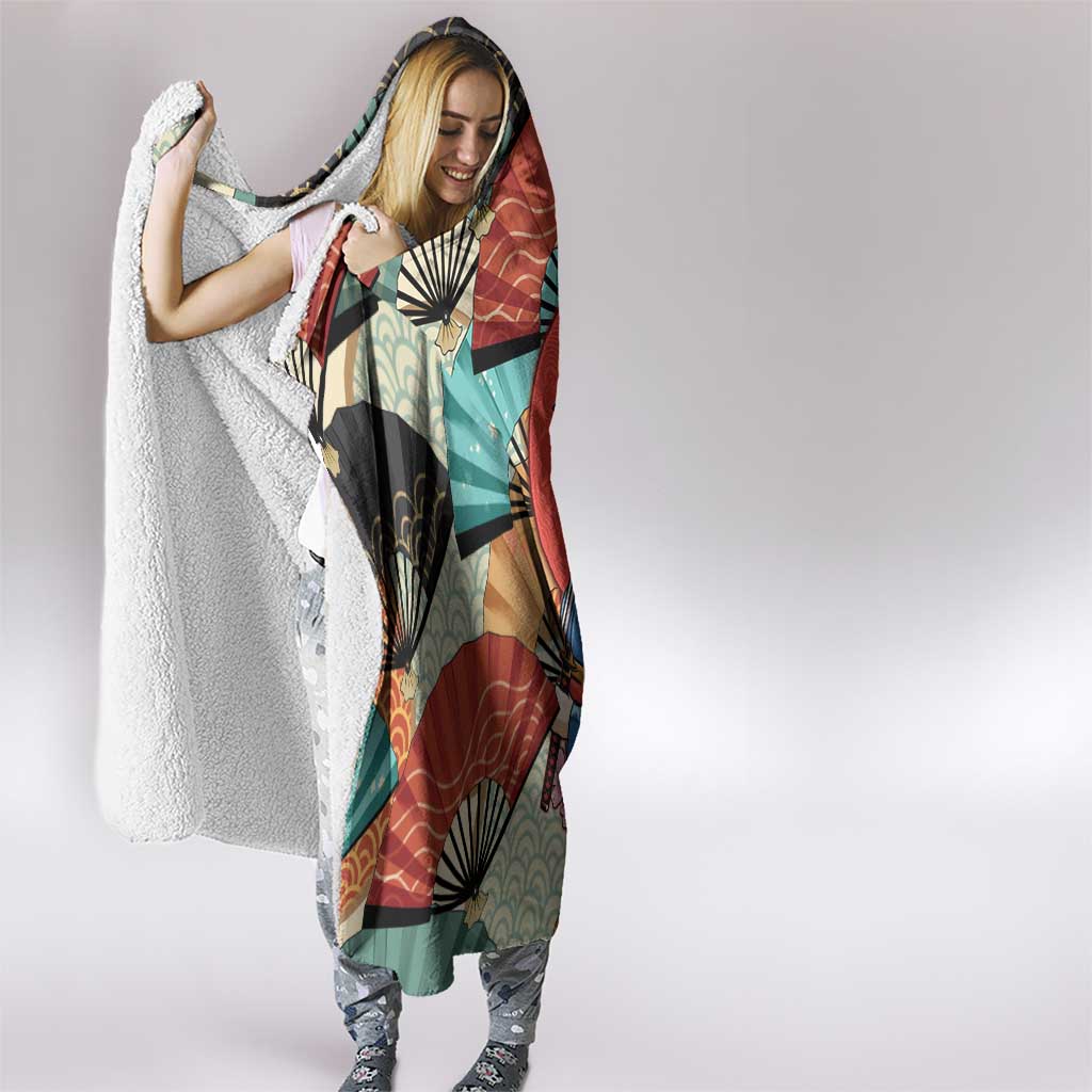 Japanese Geisha Katana Hooded Blanket Japan Sensu Seigaiha Pattern LT14 - Polynesian Pride