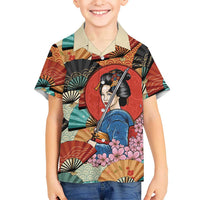 Japanese Geisha Katana Kid Hawaiian Shirt Japan Sensu Seigaiha Pattern LT14 Kid Multicolor - Polynesian Pride