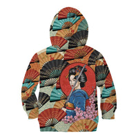 Japanese Geisha Katana Kid Hoodie Japan Sensu Seigaiha Pattern LT14 - Polynesian Pride