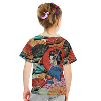 Japanese Geisha Katana Kid T Shirt Japan Sensu Seigaiha Pattern LT14 - Polynesian Pride